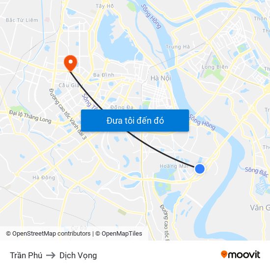 Trần Phú to Dịch Vọng map