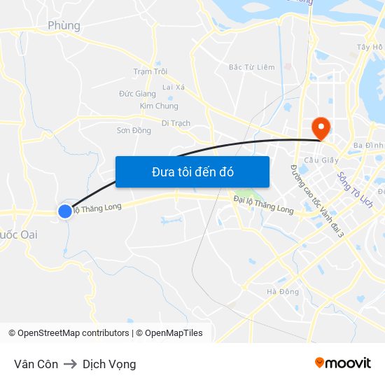 Vân Côn to Dịch Vọng map