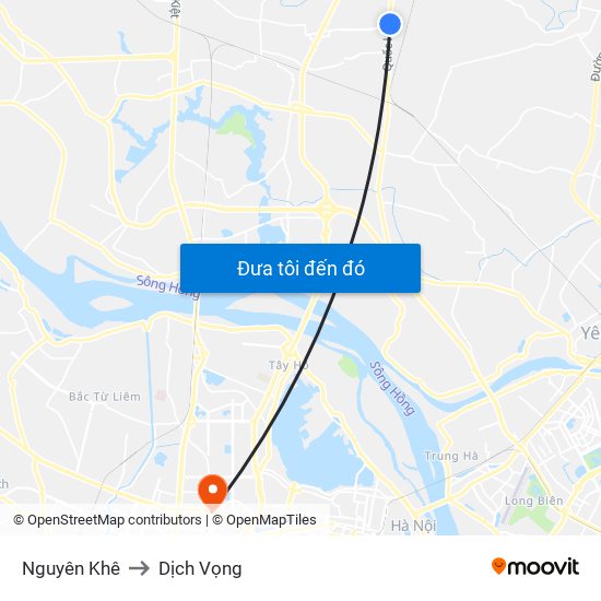 Nguyên Khê to Dịch Vọng map