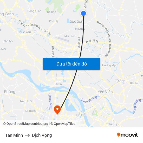 Tân Minh to Dịch Vọng map