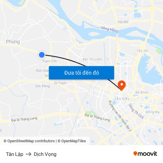 Tân Lập to Dịch Vọng map