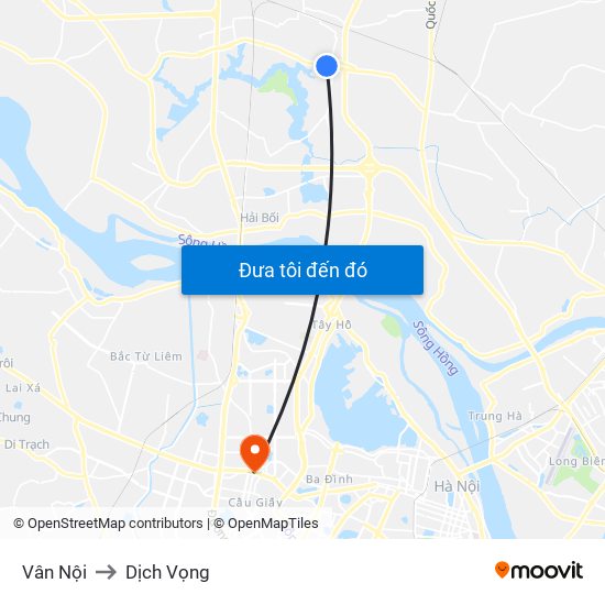 Vân Nội to Dịch Vọng map