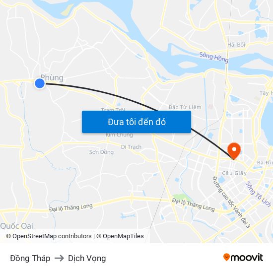 Đồng Tháp to Dịch Vọng map