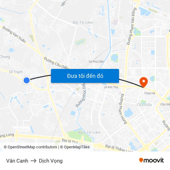 Vân Canh to Dịch Vọng map