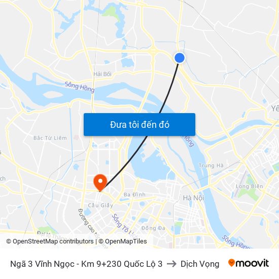 Ngã 3 Vĩnh Ngọc - Km 9+230 Quốc Lộ 3 to Dịch Vọng map