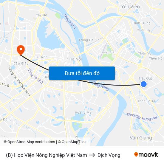 (B) Học Viện Nông Nghiệp Việt Nam to Dịch Vọng map