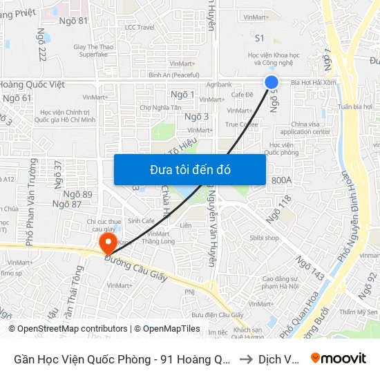 Gần Học Viện Quốc Phòng - 91 Hoàng Quốc Việt to Dịch Vọng map