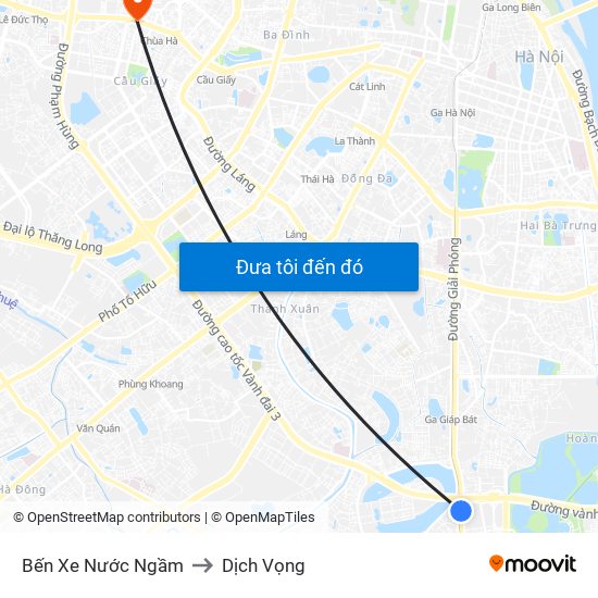 Bến Xe Nước Ngầm to Dịch Vọng map