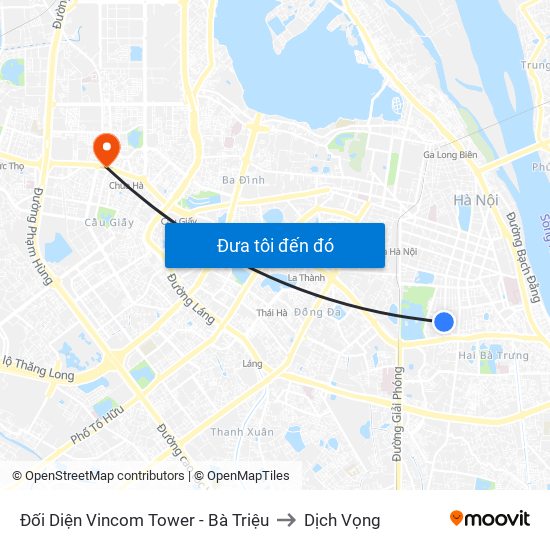 Đối Diện Vincom Tower - Bà Triệu to Dịch Vọng map
