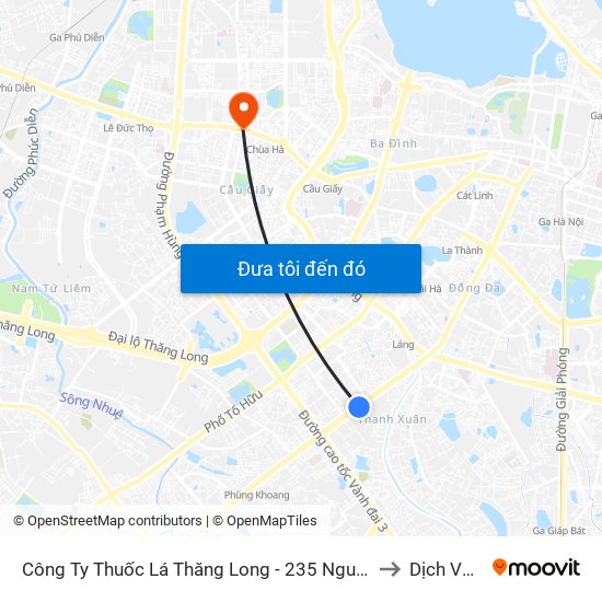 Công Ty Thuốc Lá Thăng Long - 235 Nguyễn Trãi to Dịch Vọng map