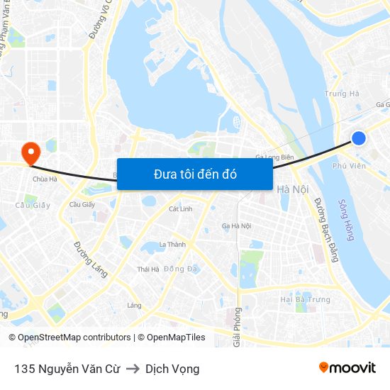 135 Nguyễn Văn Cừ to Dịch Vọng map