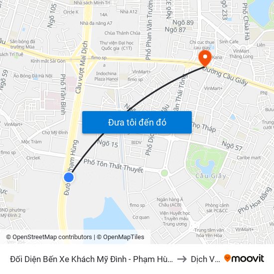 Đối Diện Bến Xe Khách Mỹ Đình - Phạm Hùng (Cột Trước) to Dịch Vọng map