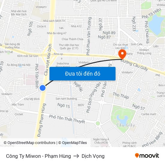 Công Ty Miwon - Phạm Hùng to Dịch Vọng map
