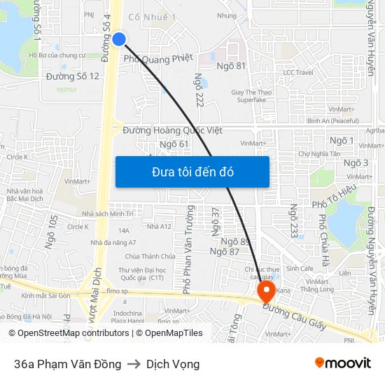 36a Phạm Văn Đồng to Dịch Vọng map