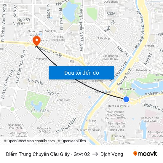 Điểm Trung Chuyển Cầu Giấy - Gtvt 02 to Dịch Vọng map