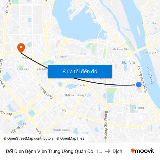 Đối Diện Bệnh Viện Trung Ương Quân Đội 108 - Trần Hưng Đạo to Dịch Vọng map