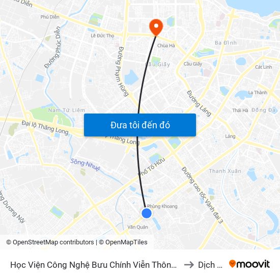 Học Viện Công Nghệ Bưu Chính Viễn Thông - Trần Phú (Hà Đông) to Dịch Vọng map