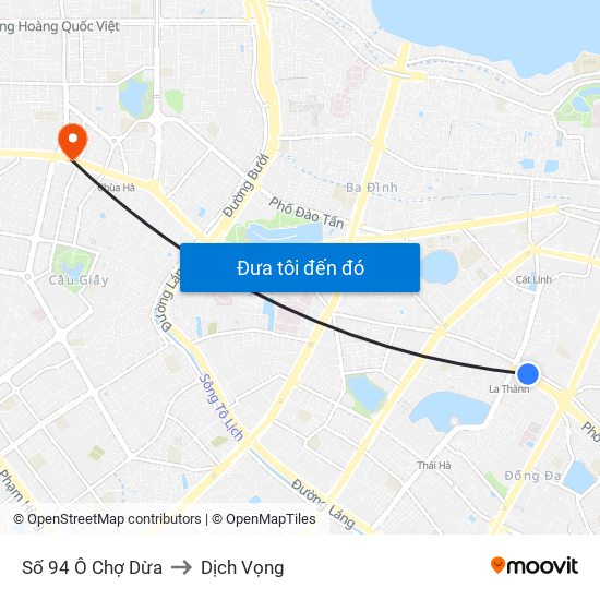 Số 94 Ô Chợ Dừa to Dịch Vọng map