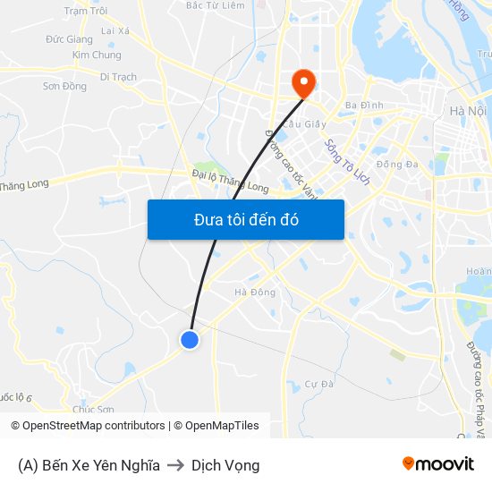 (A) Bến Xe Yên Nghĩa to Dịch Vọng map