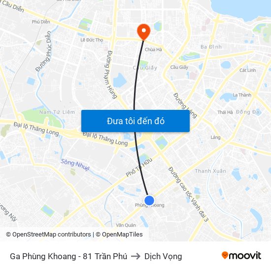 Ga Phùng Khoang - 81 Trần Phú to Dịch Vọng map