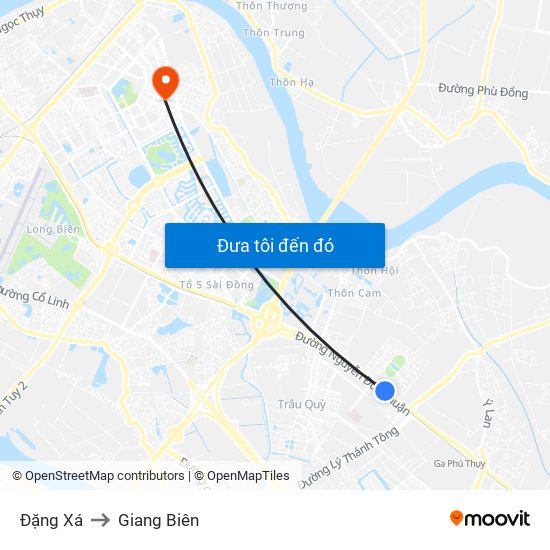 Đặng Xá to Giang Biên map