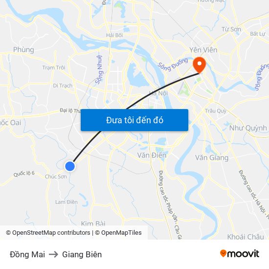 Đồng Mai to Giang Biên map