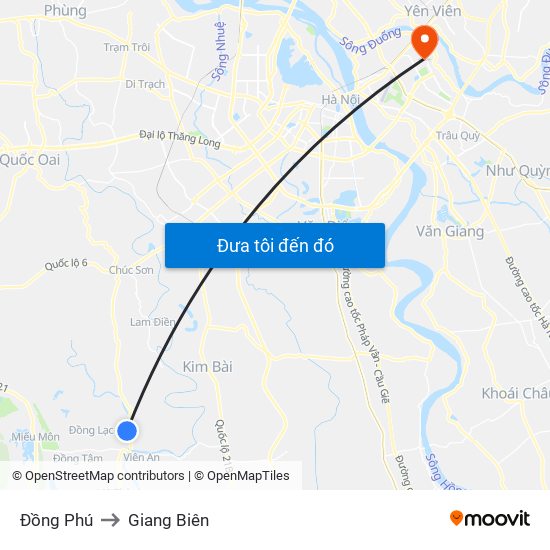 Đồng Phú to Giang Biên map