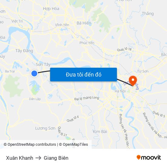 Xuân Khanh to Giang Biên map