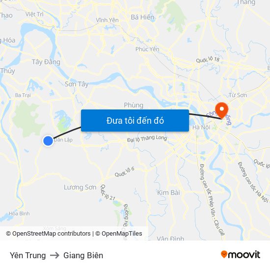 Yên Trung to Giang Biên map