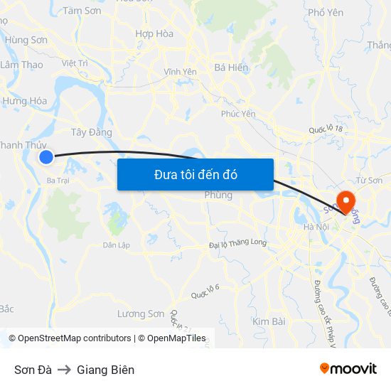 Sơn Đà to Giang Biên map