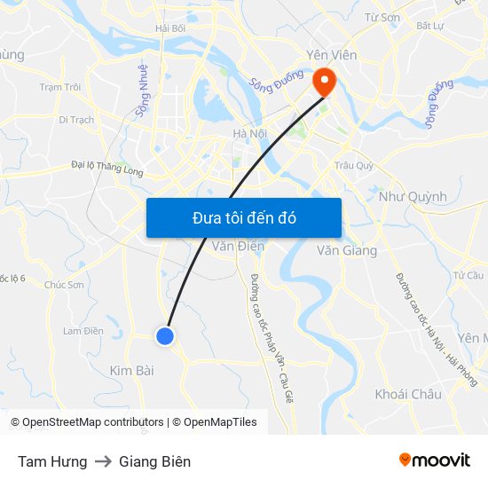 Tam Hưng to Giang Biên map