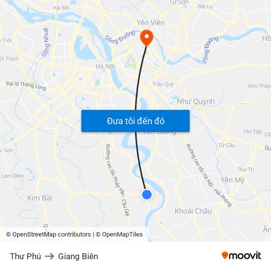 Thư Phú to Giang Biên map