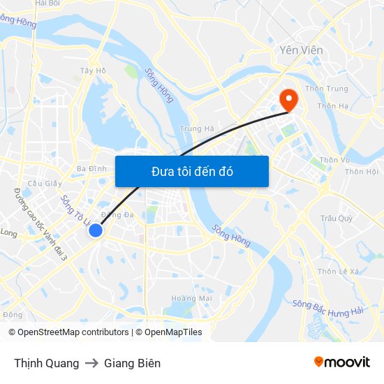 Thịnh Quang to Giang Biên map