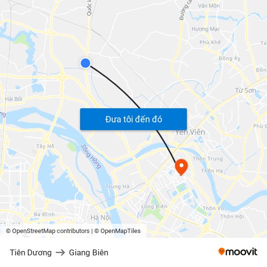 Tiên Dương to Giang Biên map