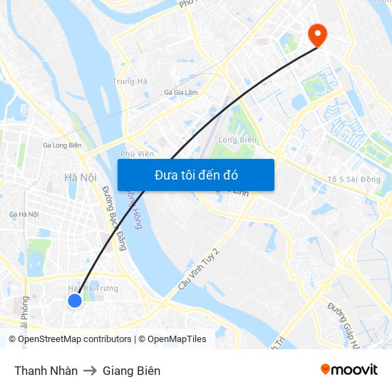 Thanh Nhàn to Giang Biên map