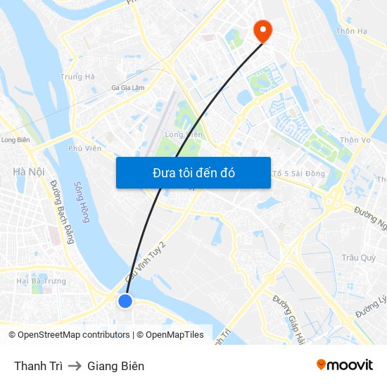 Thanh Trì to Giang Biên map