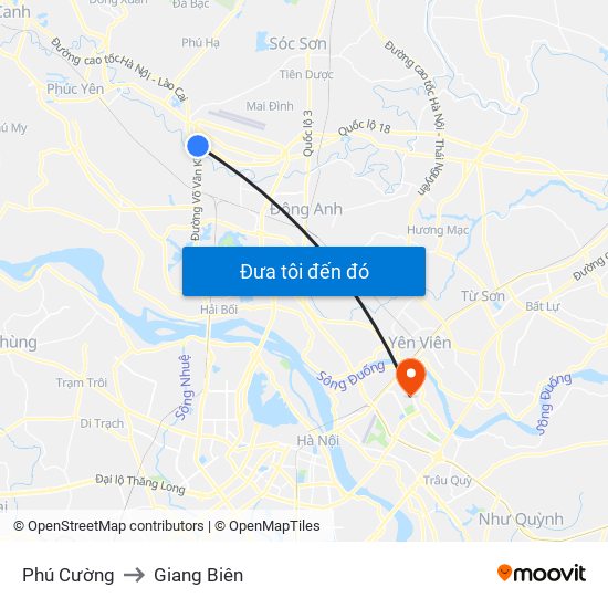 Phú Cường to Giang Biên map