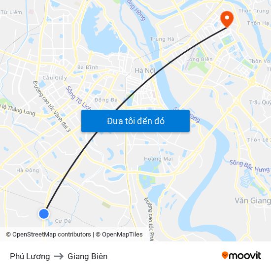 Phú Lương to Giang Biên map