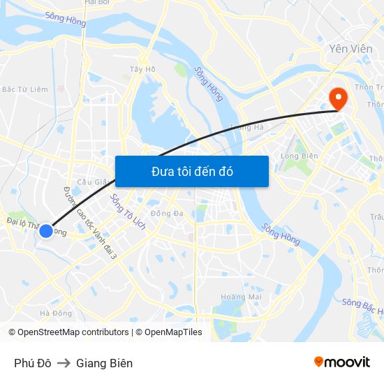 Phú Đô to Giang Biên map