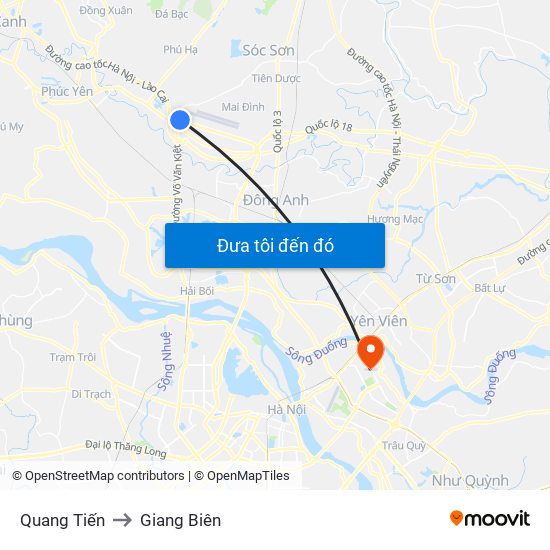Quang Tiến to Giang Biên map