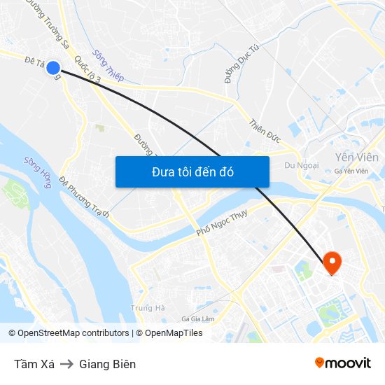 Tầm Xá to Giang Biên map