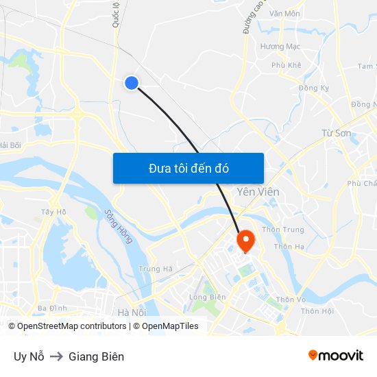Uy Nỗ to Giang Biên map