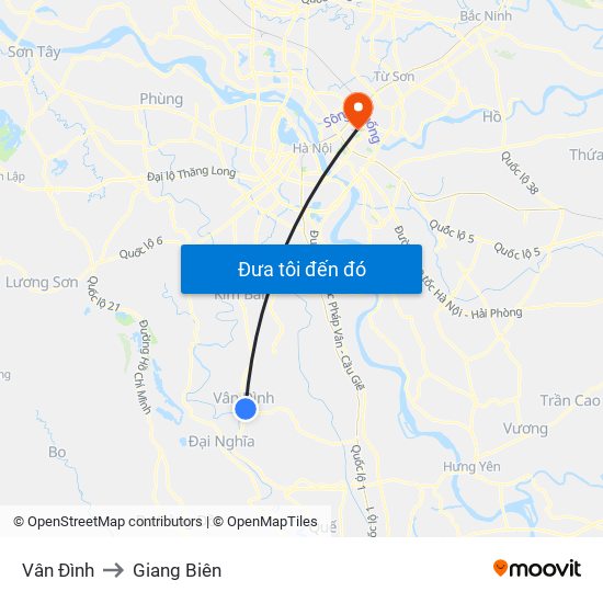 Vân Đình to Giang Biên map