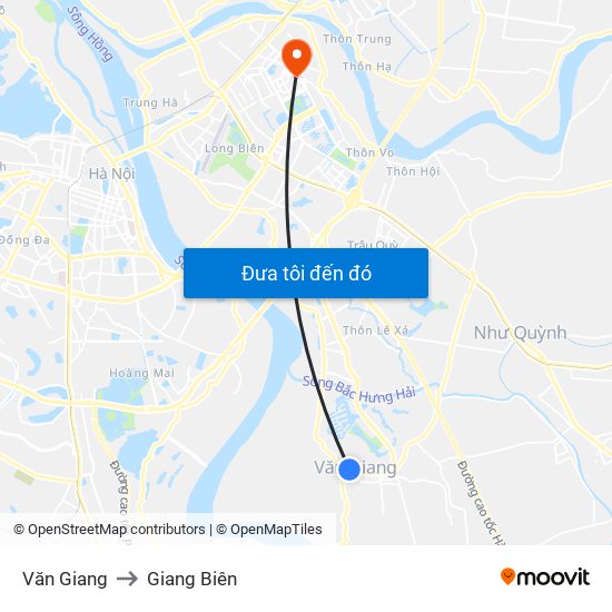 Văn Giang to Giang Biên map