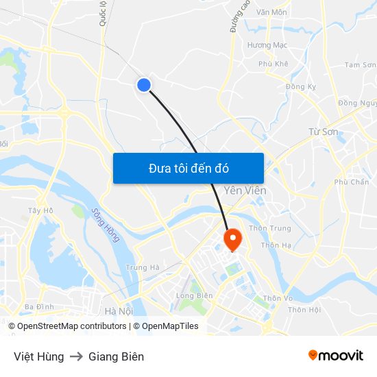 Việt Hùng to Giang Biên map