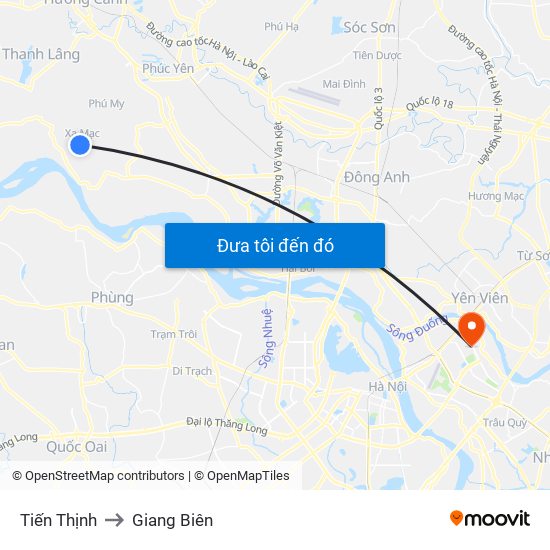 Tiến Thịnh to Giang Biên map