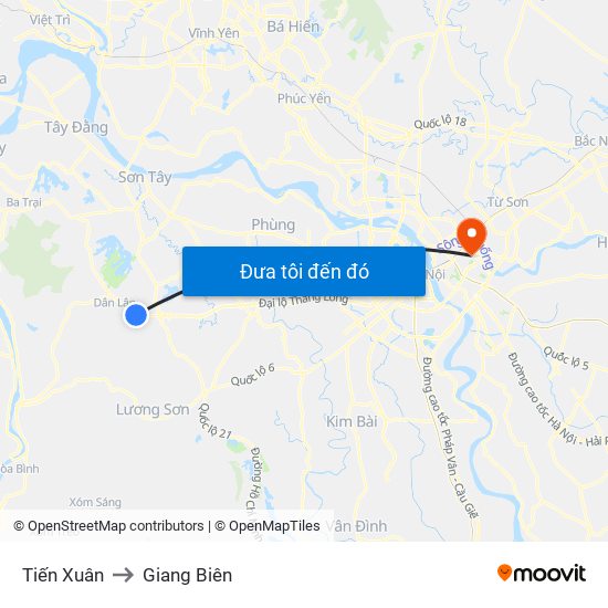 Tiến Xuân to Giang Biên map