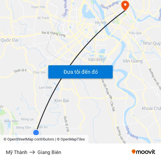 Mỹ Thành to Giang Biên map
