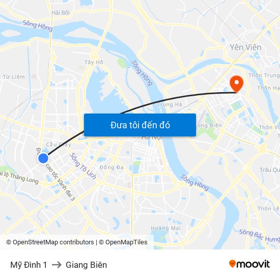 Mỹ Đình 1 to Giang Biên map