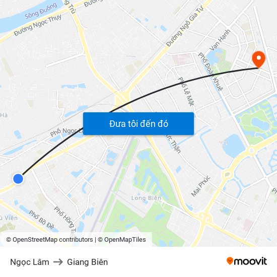 Ngọc Lâm to Giang Biên map